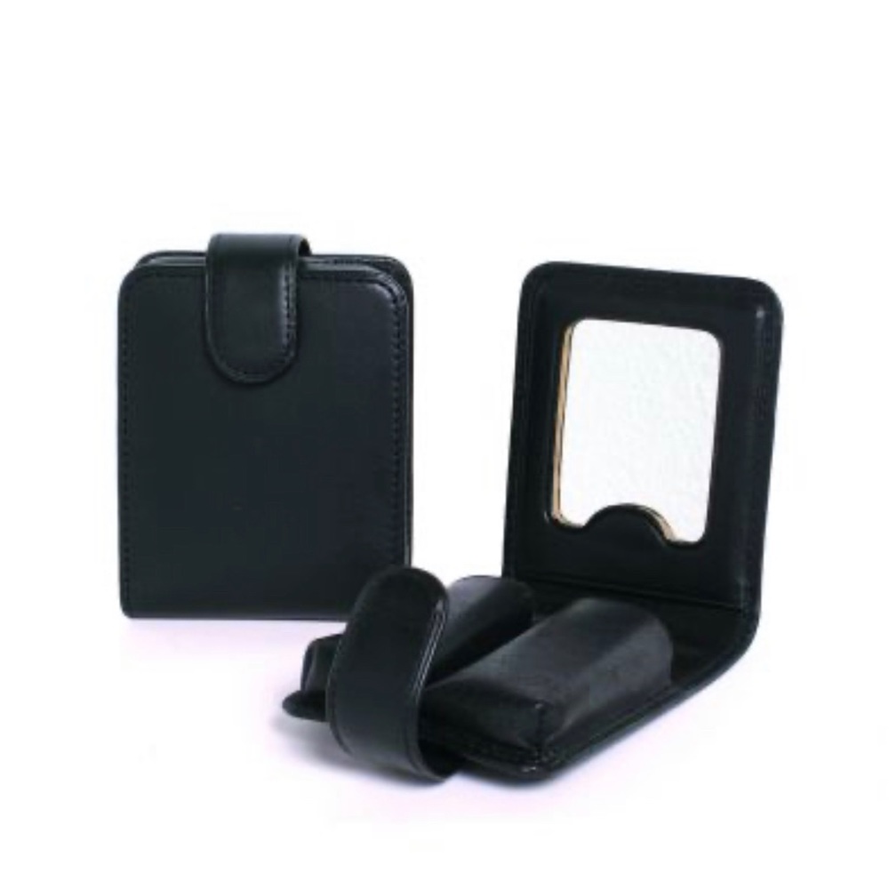 Leather Italian Black Castelli Duo Lipstick Holder w/ mirror. New